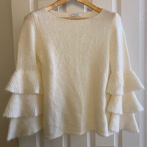 Elegant Cream Sweater with Tiered Sleeves Wool Blend Made in Italy Medium